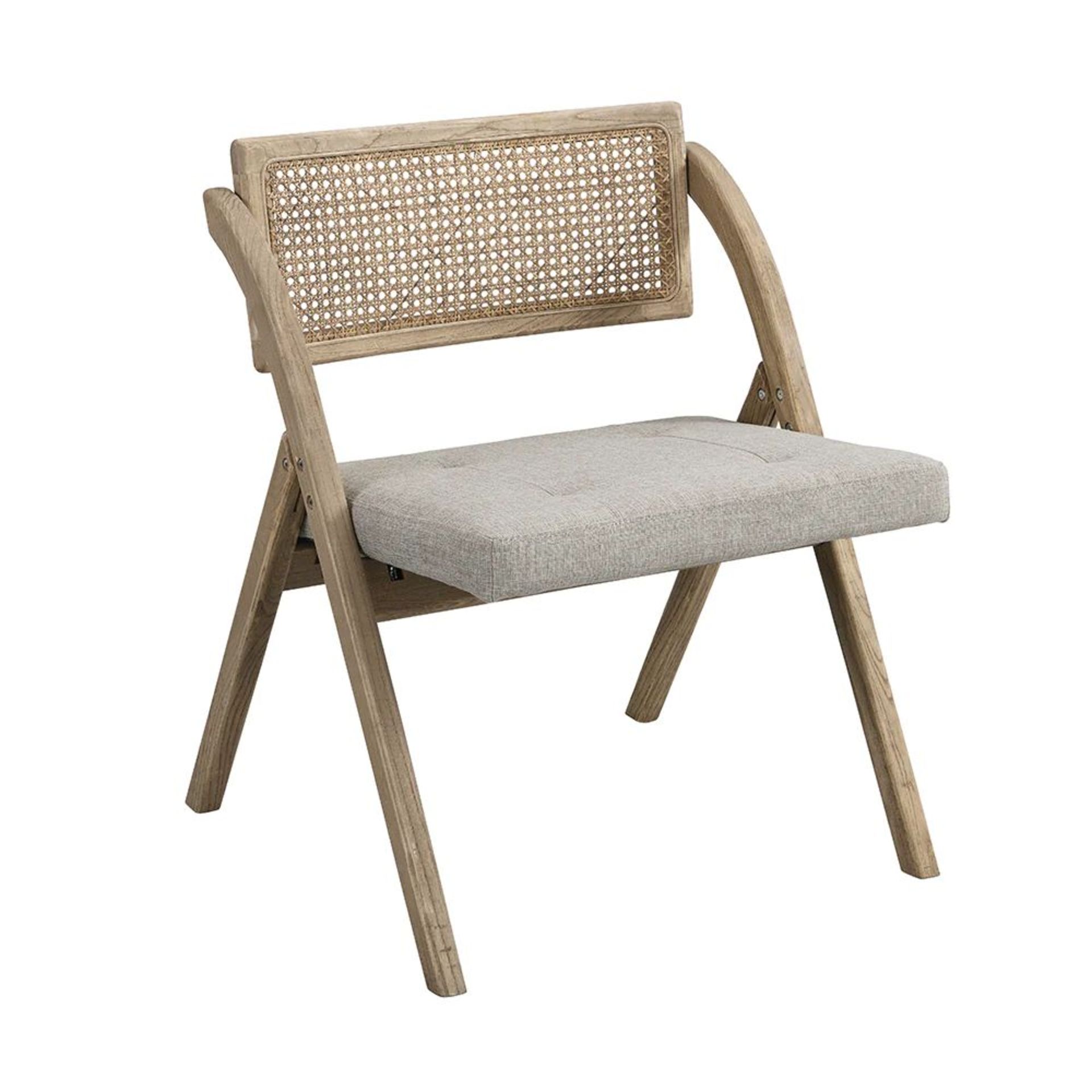 Bordon Natural Cane Rattan Folding Chair with Grey Upholstered Seat. -Er30. RRP £189.99. Made from - Image 2 of 2