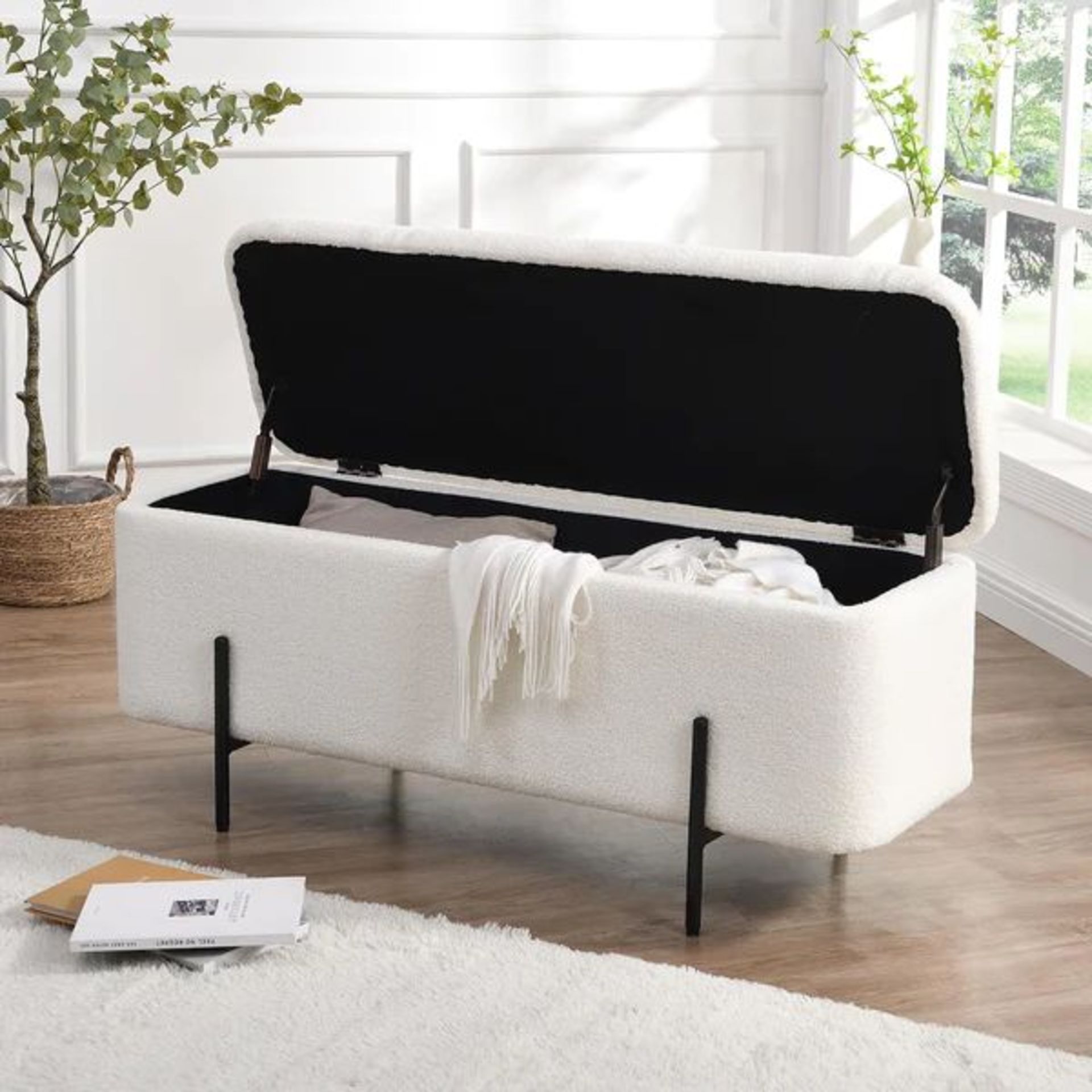 Jed Ecru Boucle 120cm Large Storage Ottoman Bench. - ER31. RRP £199.99. Upholstered in cosy teddy - Image 2 of 2