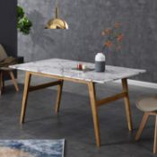ASCONA White Marble Effect 6-Seater Dining Table with Solid Oak Legs. - ER30. RRP £449.99. The