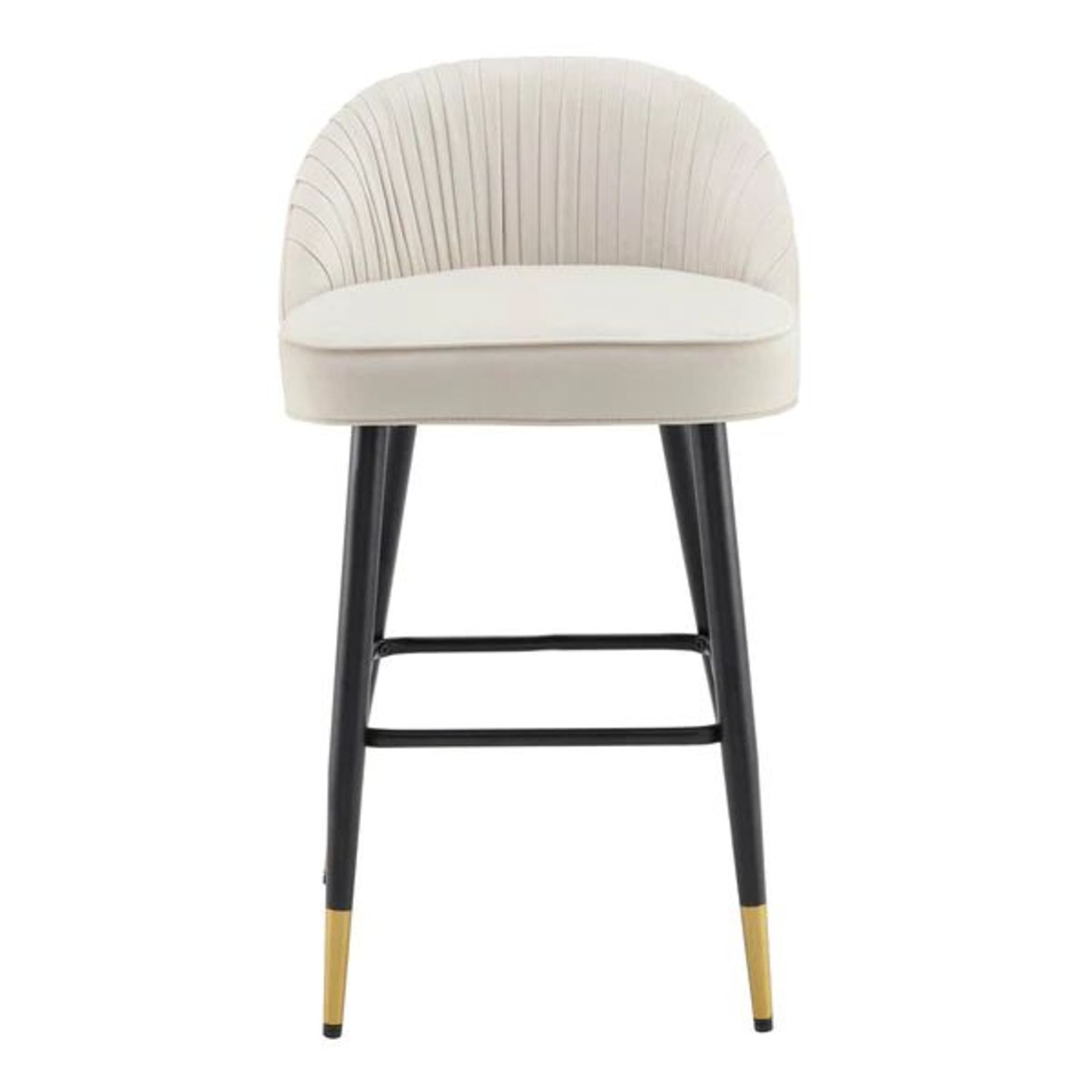 Miyae Set of 2 Pleated Champagne Beige Velvet Upholstered Counter Stools. - ER30. RRP £319.99. - Image 2 of 2