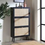 Frances Rattan 3 Tier Shoe Storage Cabinet, Black. - ER31. RRP £239.99. Crafted from natural