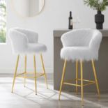 Kylie Set of 2 White Plush Shaggy Faux Fur Bar Stools. - ER29. RRP £249.99. Our Kylie plush shaggy