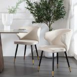 Langham Set of 2 Champagne Velvet Upholstered Carver Dining Chairs. - Er30. RRP £299.99. Our Langham