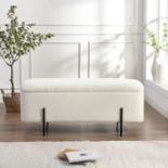 Jed Ecru Boucle 120cm Large Storage Ottoman Bench. - ER31. RRP £199.99. Upholstered in cosy teddy