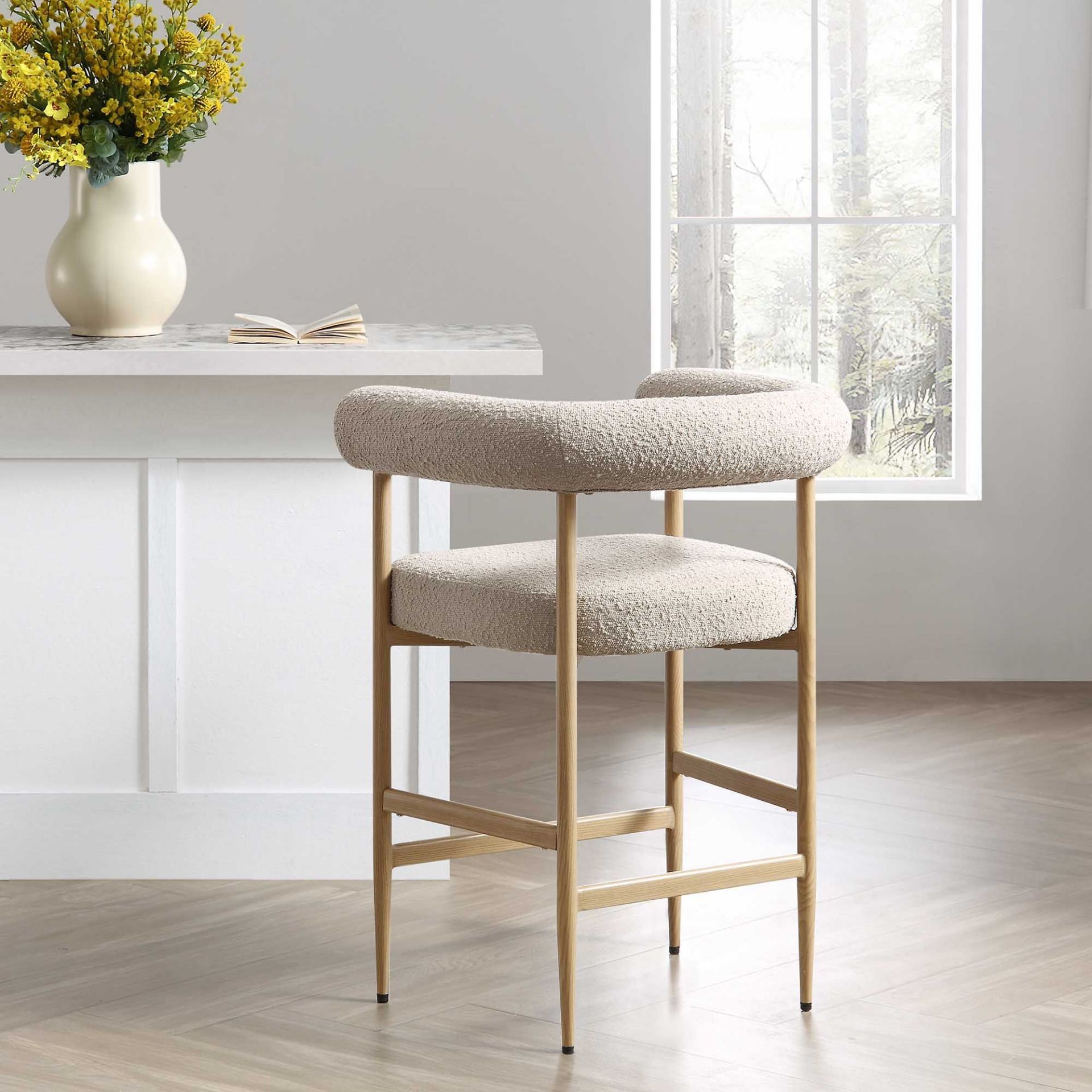 Fulbourn Taupe Boucle Counter Stool with Natural Wood Effect Legs. - ER31. RRP £219.99. A cheerful - Image 2 of 2