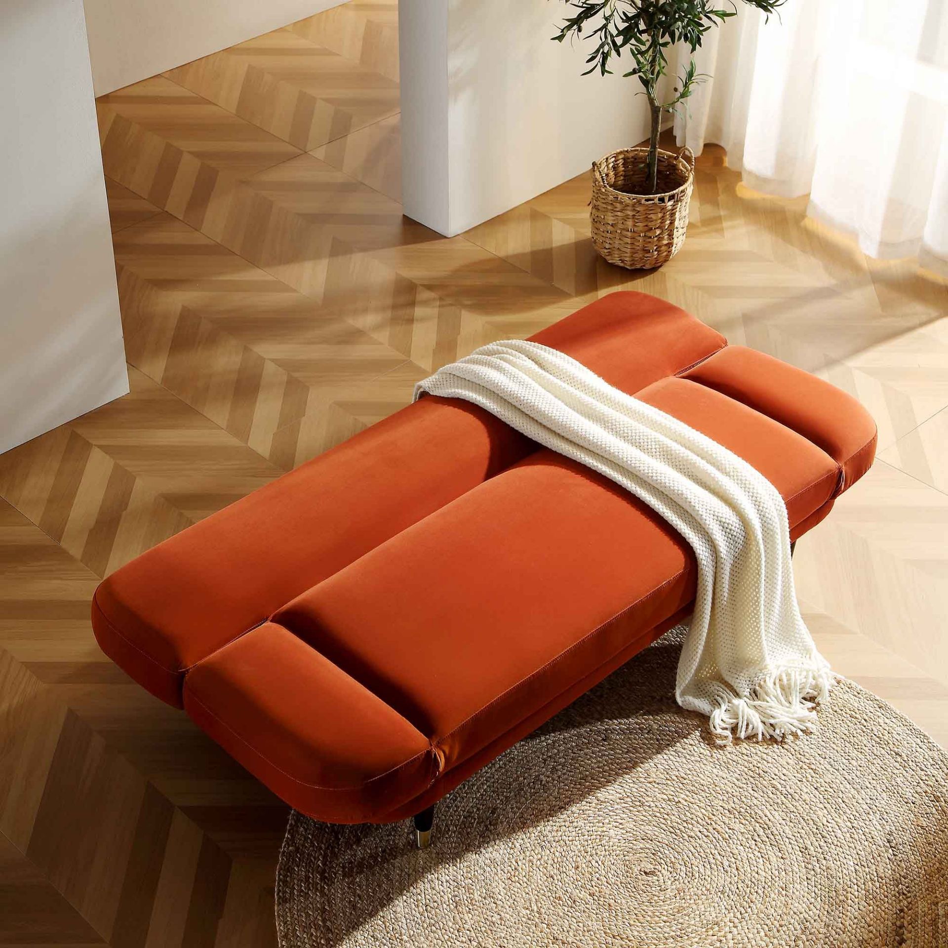 Solna 2-Seater Sofa Bed, Rust Velvet. -ER23. RRP £439.99. Upholstered in soft champagne colour - Image 2 of 2