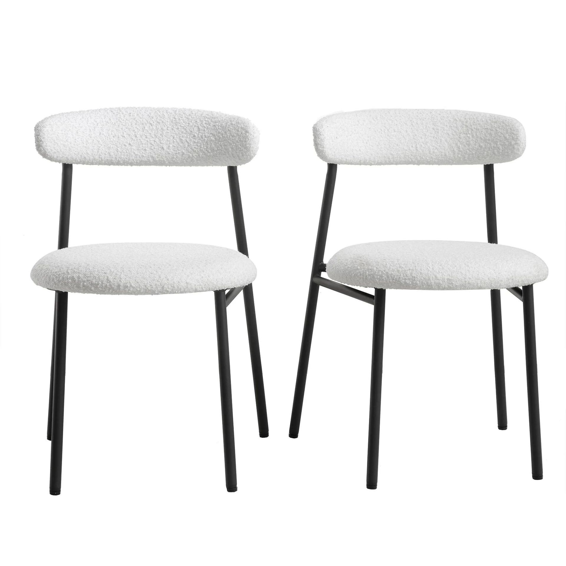 Donna Set of 2 White Boucle Dining Chairs. -ER30. RRP £199.99. With slightly curved back and round