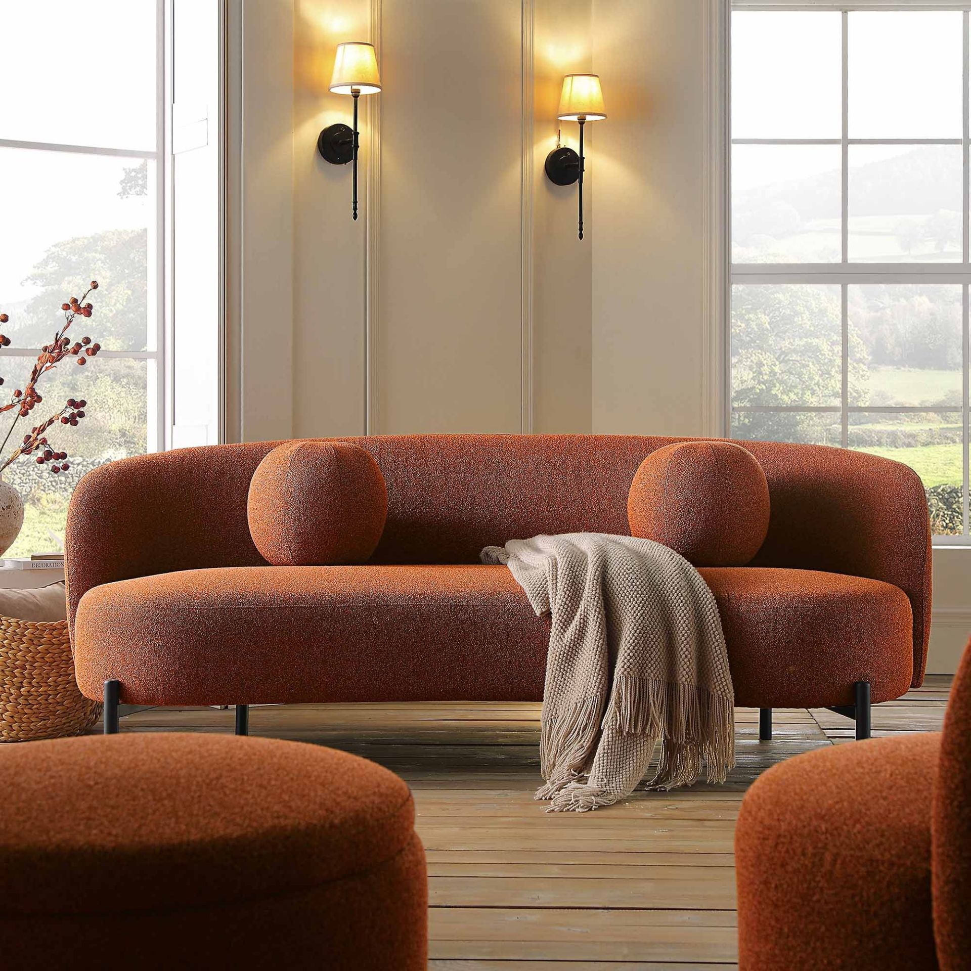 Amboise 3-Seater Curved Sofa, Brick Boucle. -ER23. RRP £699.99. The Amboise sofa embraces curvy