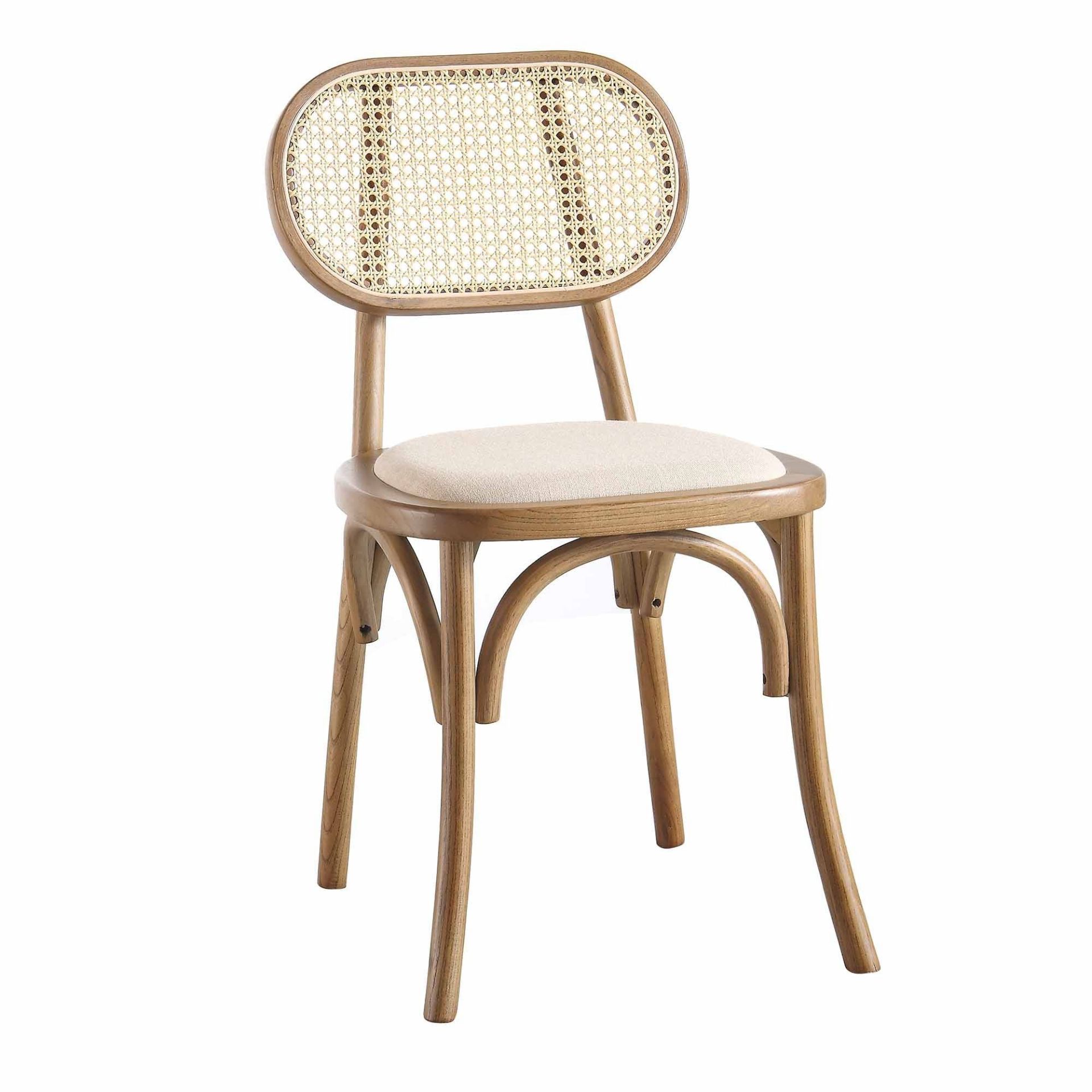 Anya Set of 2 Cane Rattan and Upholstered Dining Chairs, Light Walnut. -ER29. RRP £319.99. - Image 2 of 2