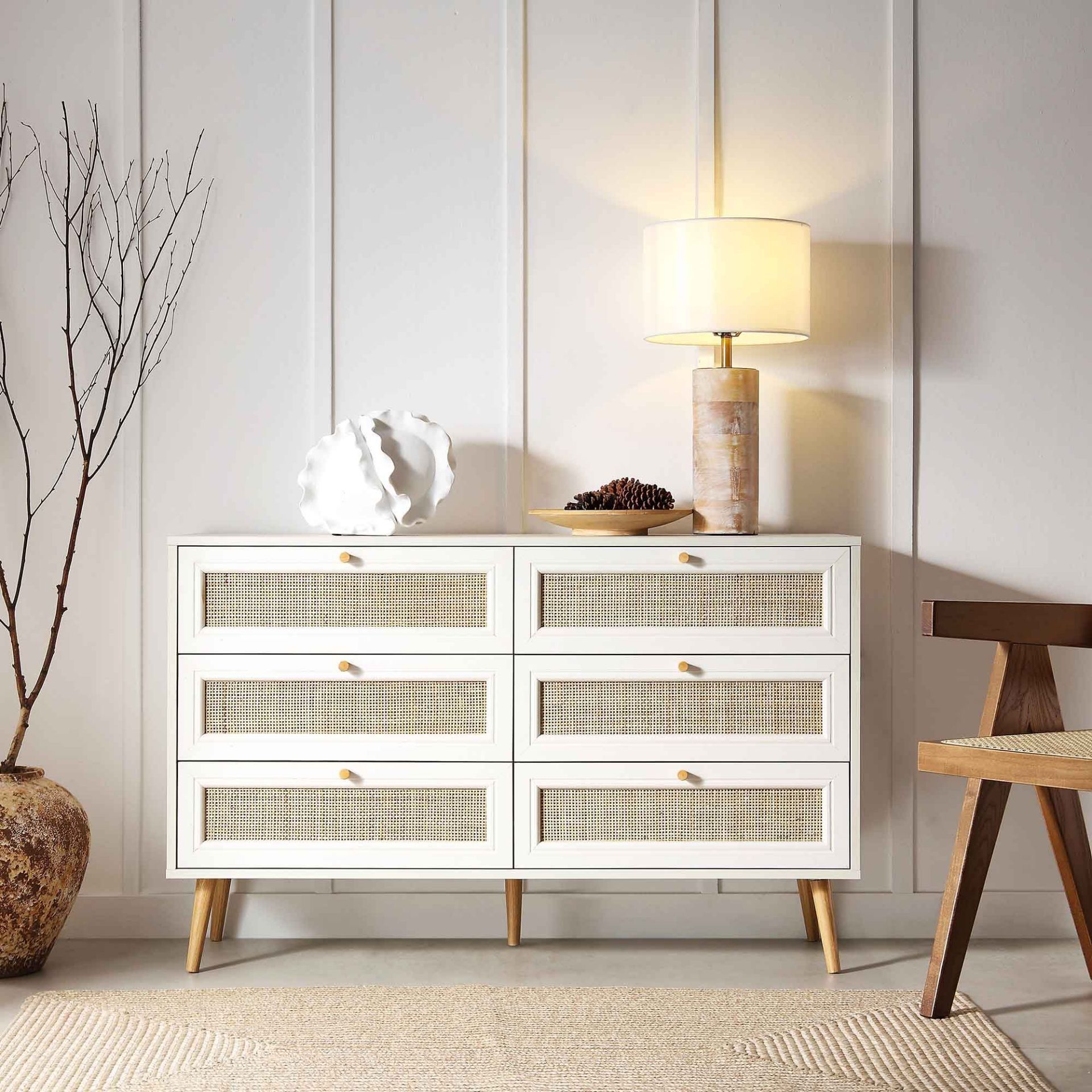 Frances Woven Rattan Chest of 6 Drawers, White. - ER29. RRP £299.99. Ensure your storage is