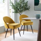 Oakley Set of 2 Mustard Yellow Velvet Upholstered Dining Chairs with Piping. - ER31. RRP £259.99.