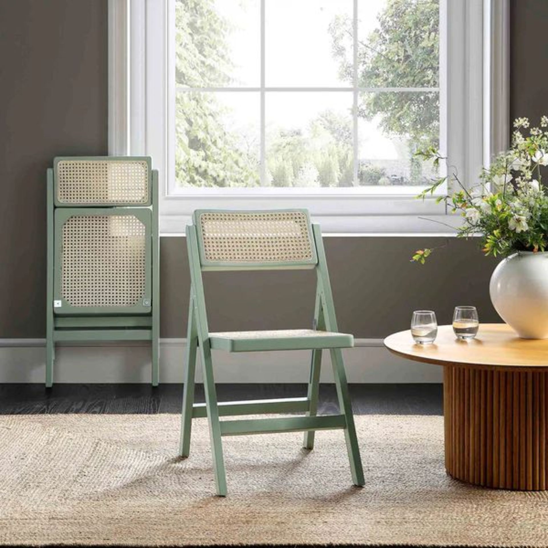 Frances Set of 2 Folding Cane Rattan Chairs, Mint. - ER31. RRP £249.99. With a solid beech wood