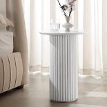 Maru Oak Round Side Table, Washed White. - ER31. RRP £139.99. Featuring fluted base made from