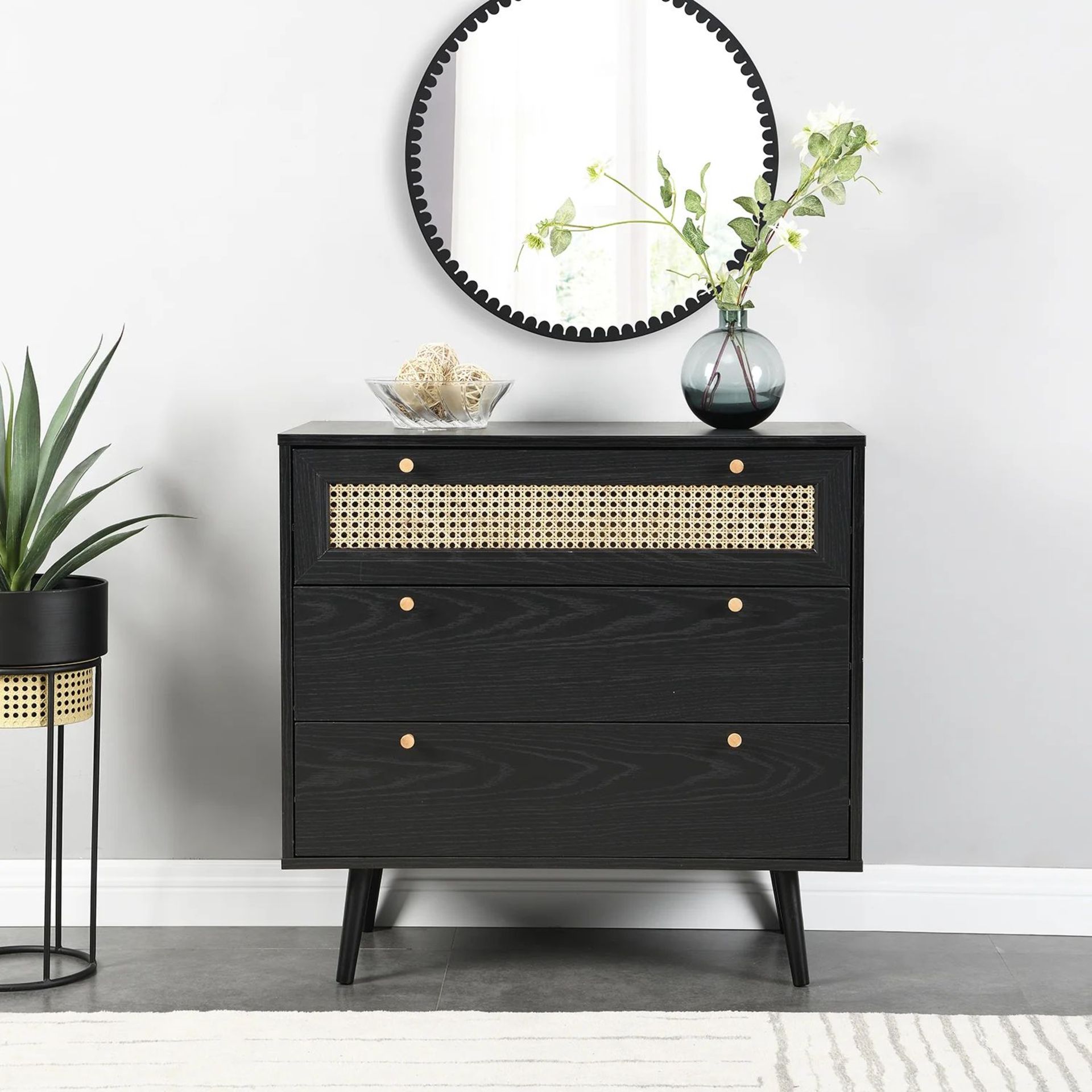 Anya Woven Rattan Chest of 3 Drawer in Black Colour. - ER30. RRP £199.99. Our Anya drawer chest is