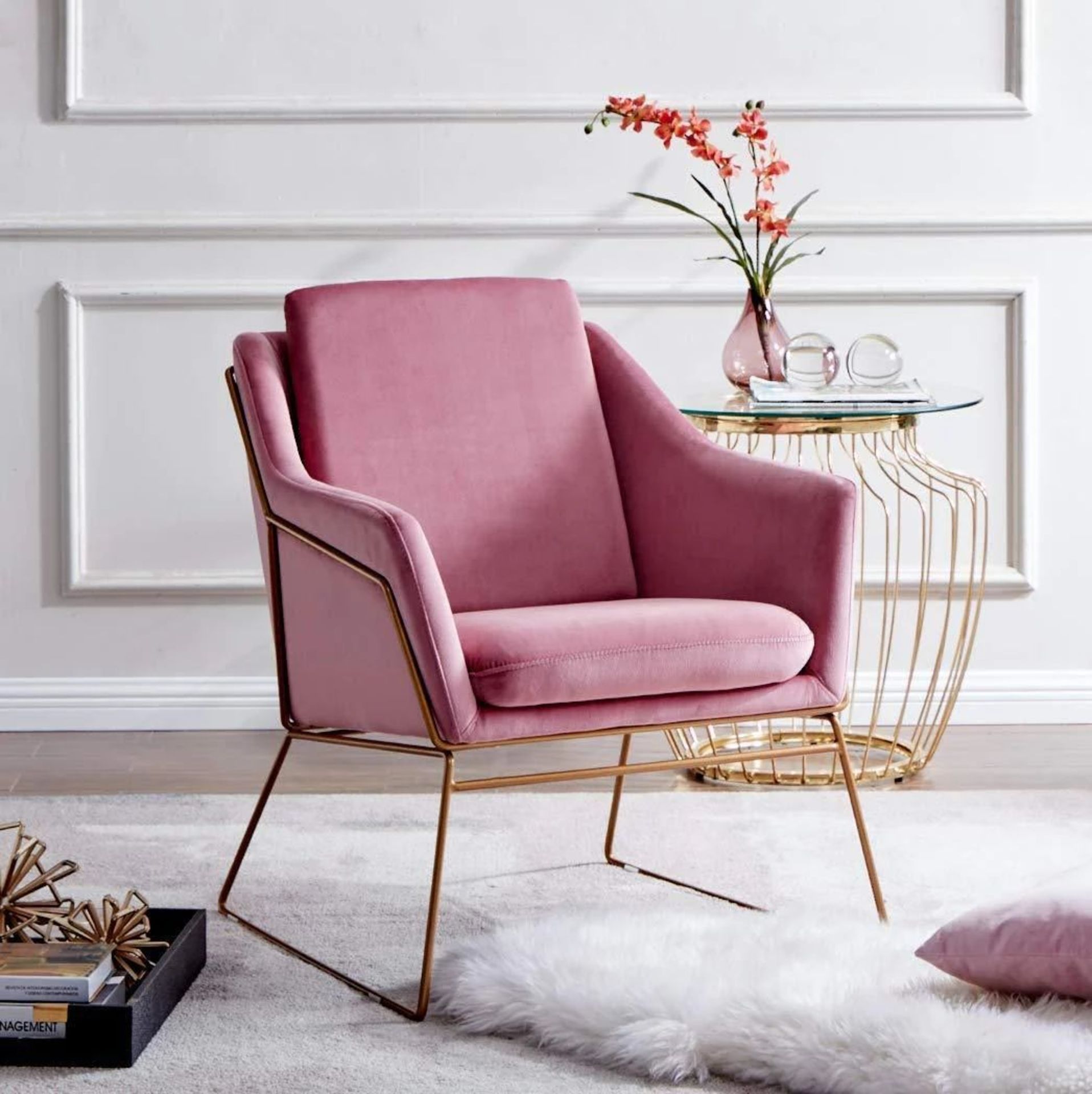 Hedy Accent Chair in Pink Velvet. -ER29. RRP £335.99. Our HEDY armchair boasts retro vibe with
