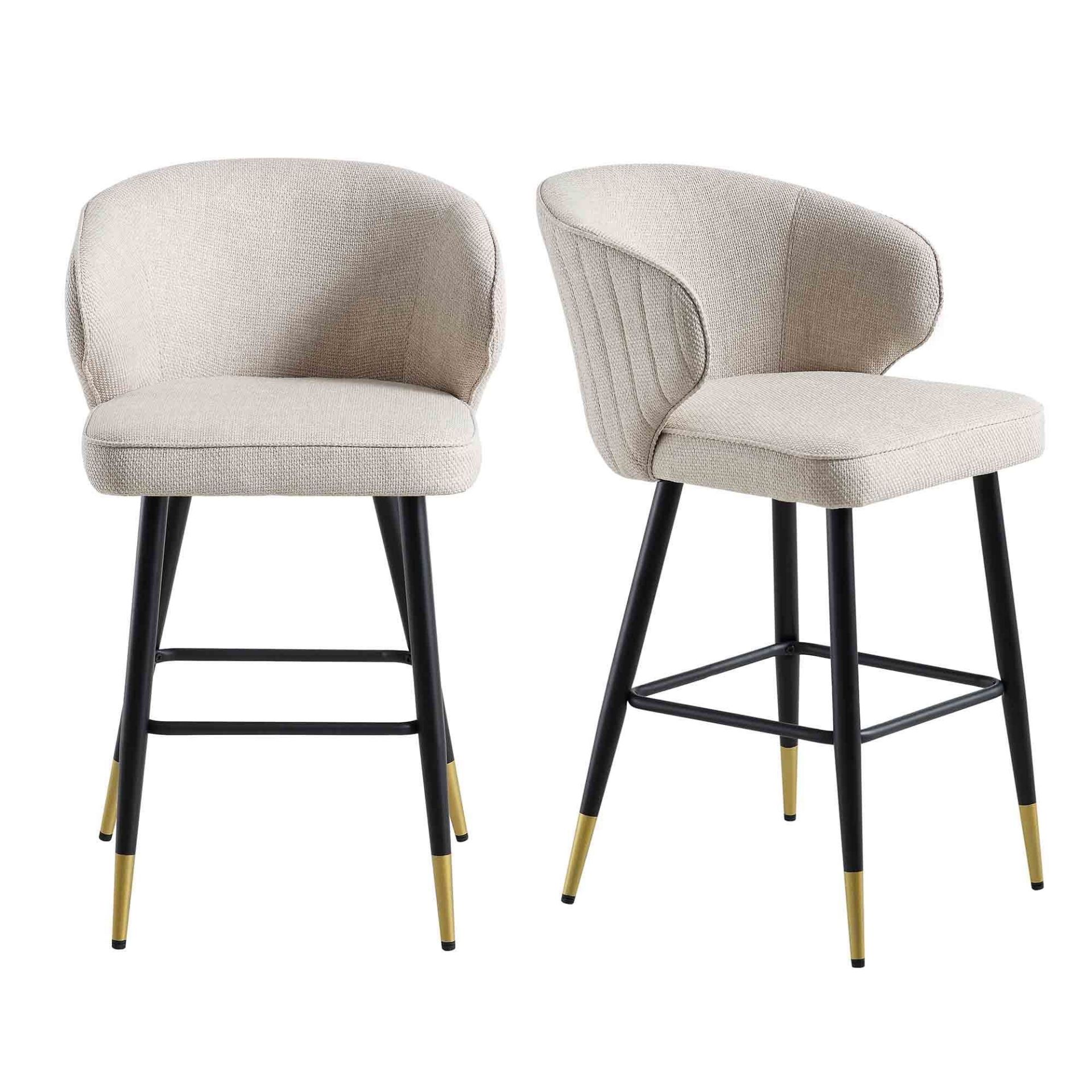 Langham Set of 2 Oatmeal Woven Fabric Upholstered Carver Counter Stools. - Er30. RRP £289.99. - Image 2 of 2