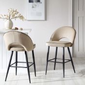 Oakley Set of 2 Champagne Velvet Upholstered Counter Stools with Contrast Piping. - ER29. RRP £239.