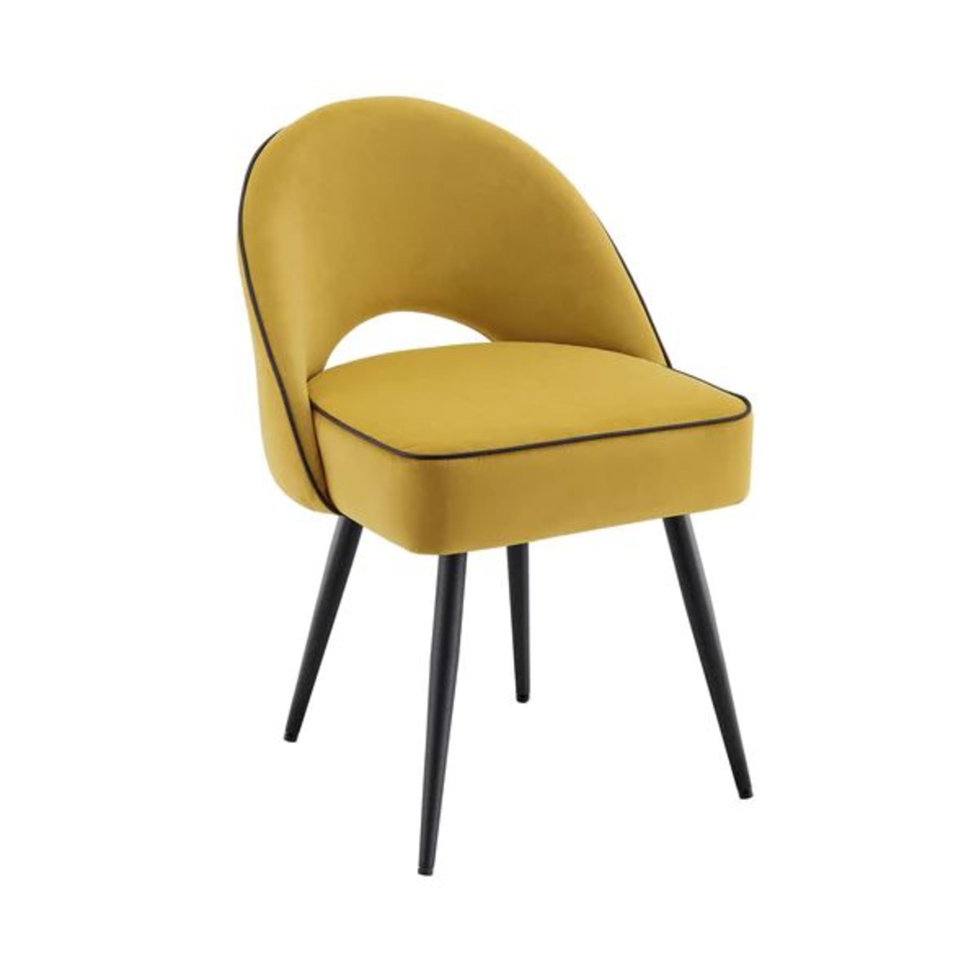 Oakley Set of 2 Mustard Yellow Velvet Upholstered Dining Chairs with Piping. - ER31. RRP £259.99. - Image 2 of 2