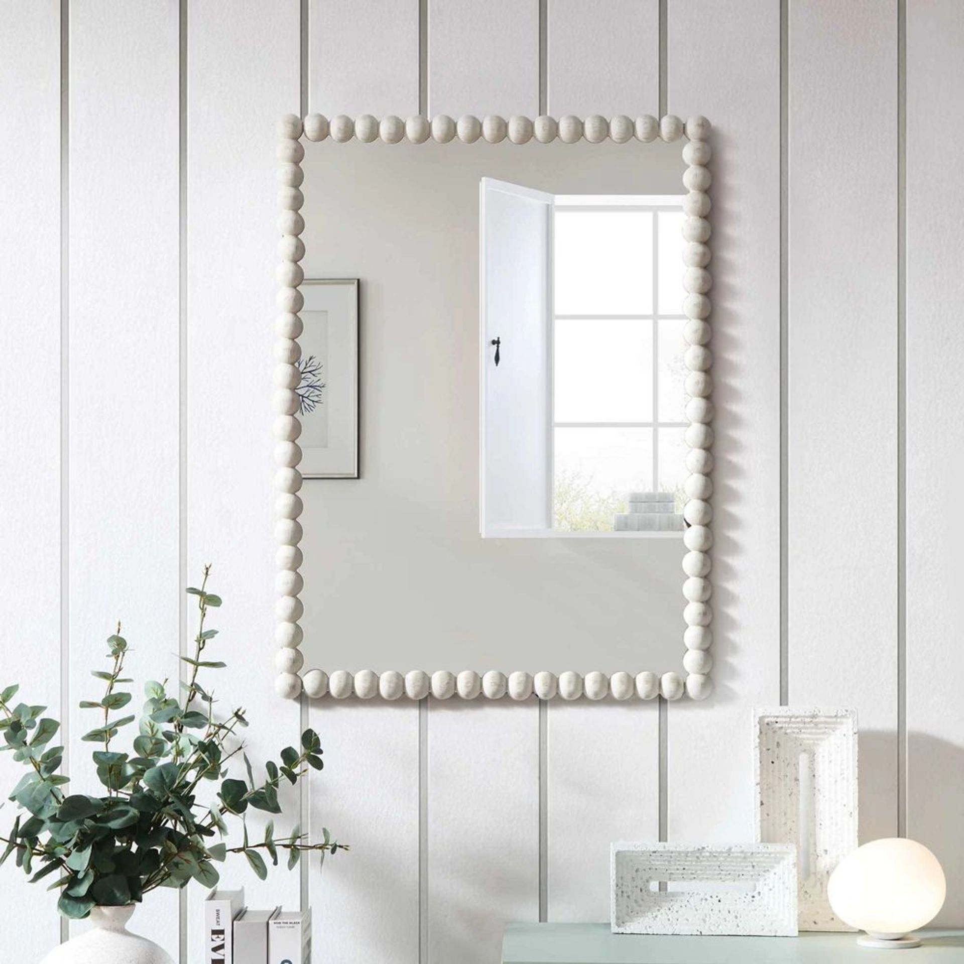 Luna Rectangular Bobbin Wall Mirror 80 x 60 cm, Washed White. - ER29. RRP £169.99.