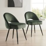 Oakley Set of 2 Dark Green Velvet Upholstered Dining Chairs with Contrast Piping. - ER29. RRP £239.