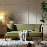 Pienza Cane Sofa Bed, Moss Green Velvet with Walnut Frame. -ER23. RRP £649.99. Upholstered in