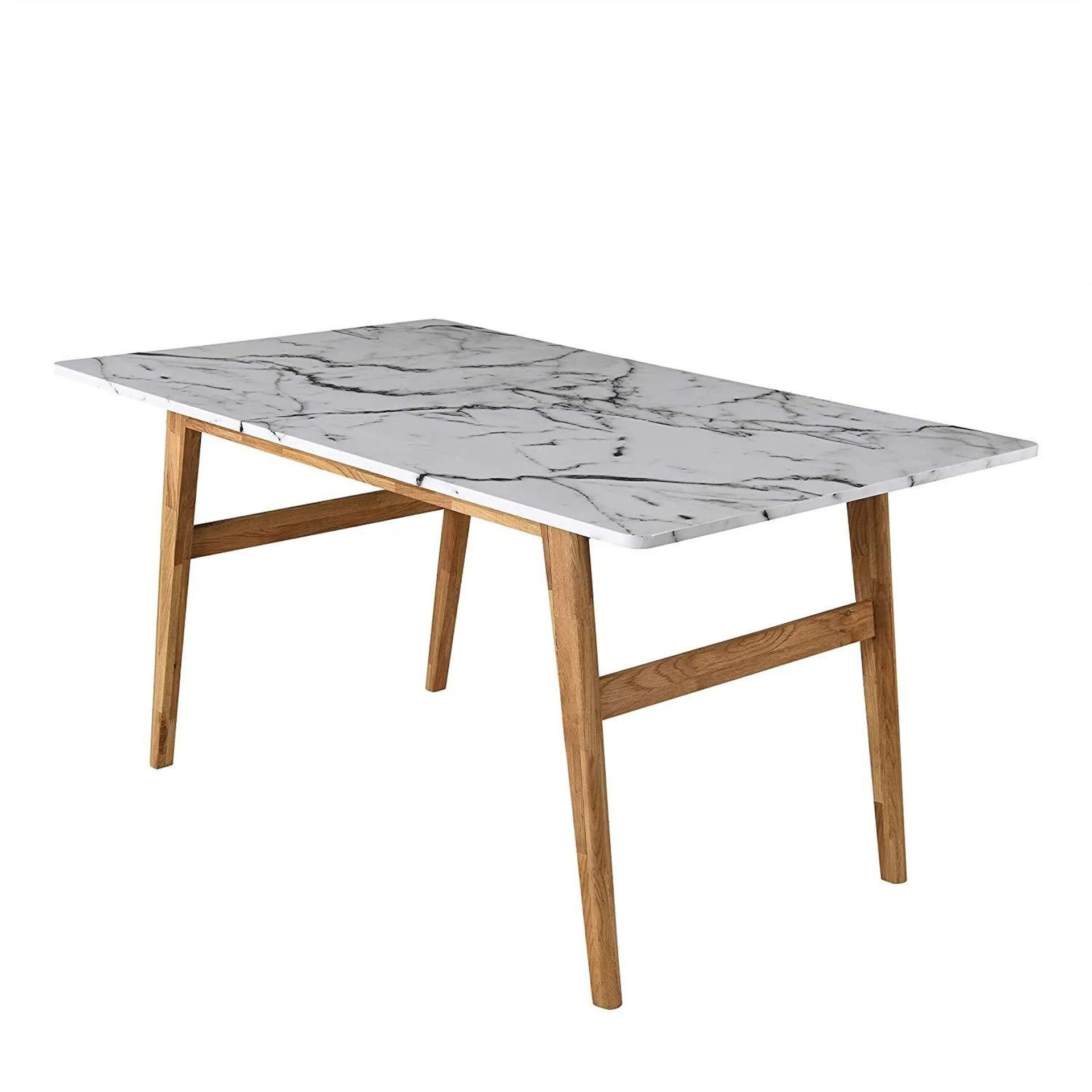 ASCONA White Marble Effect 6-Seater Dining Table with Solid Oak Legs. - ER30. RRP £449.99. The - Image 2 of 2