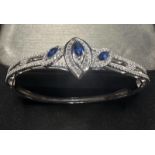 Designer Serling Silver Crystal Embedded Bangle with 3 synthetic Sapphires