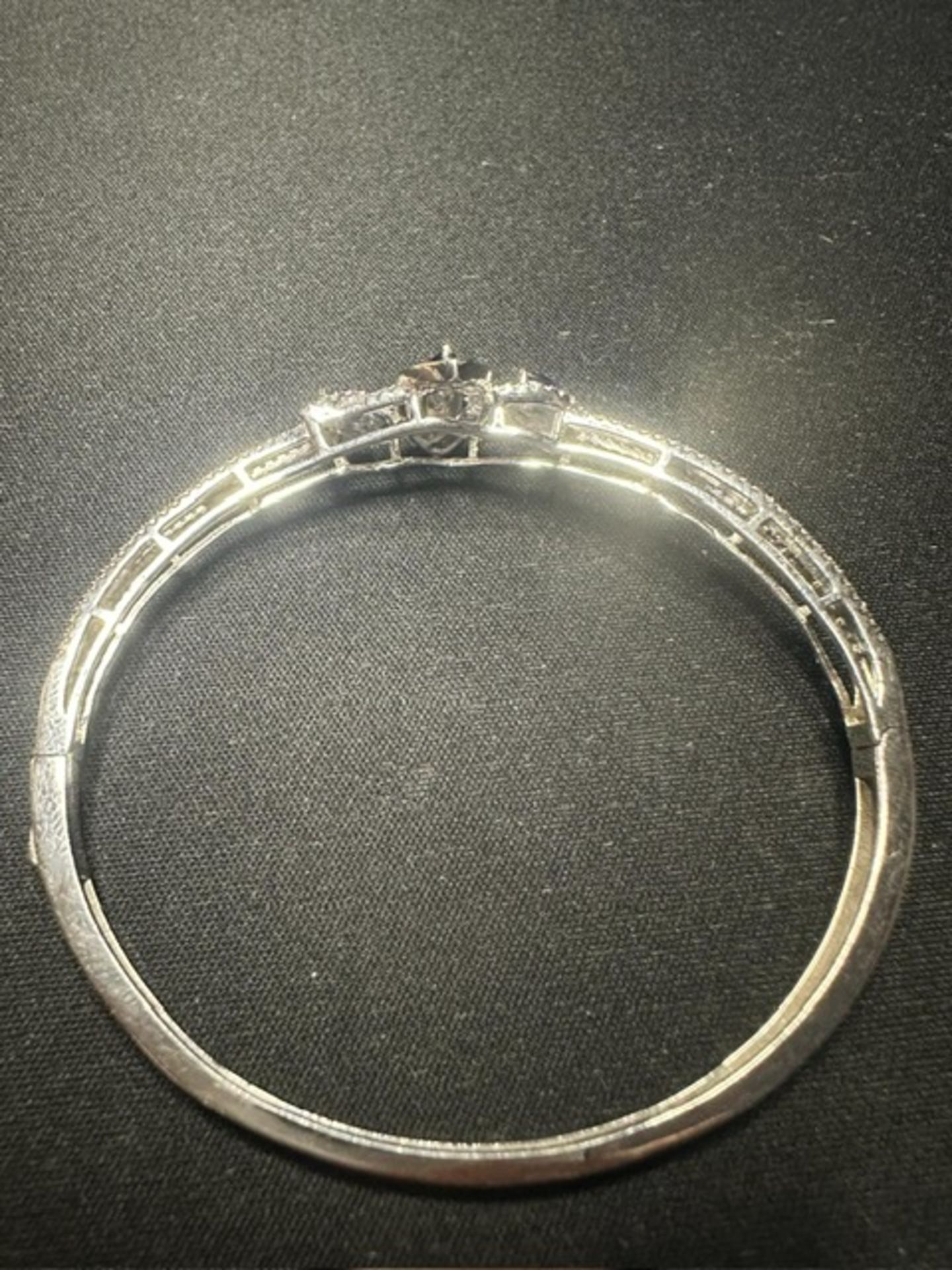 Designer Serling Silver Crystal Embedded Bangle with 3 synthetic Sapphires - Image 2 of 2