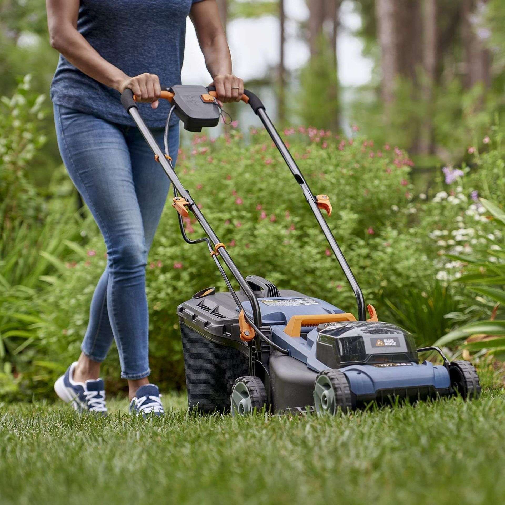 NEW & BOXED BLUE RIDGE 36V Cordless Lawnmower with 2.0 Ah Li-ion Battery. RRP £229 EACH. Powerful - Image 4 of 4