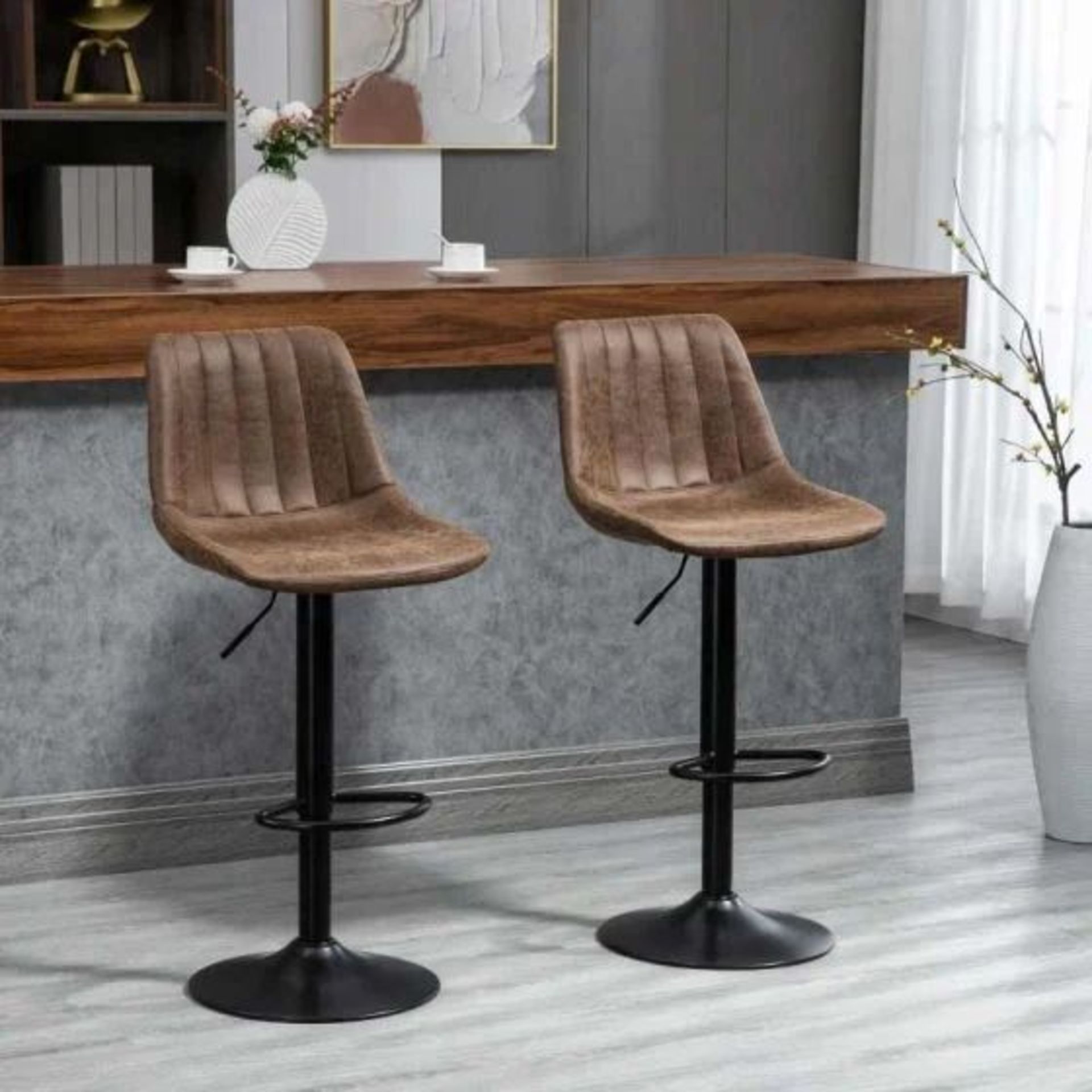 HOMCOM 2 Piece Height Adjustable Bar Stools & 360° Swivel With Footrests - Brown/Black - 835-