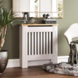 Vida Designs Arlington Radiator Cover White Modern Painted MDF Cabinet, Slats, Grill, Wood Top