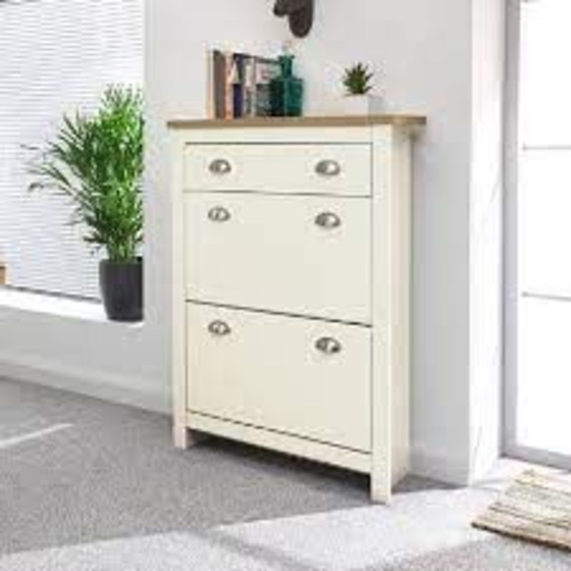 Lancaster Cream 2 Door 1 Drawer Shoe Cabinet. - ER46