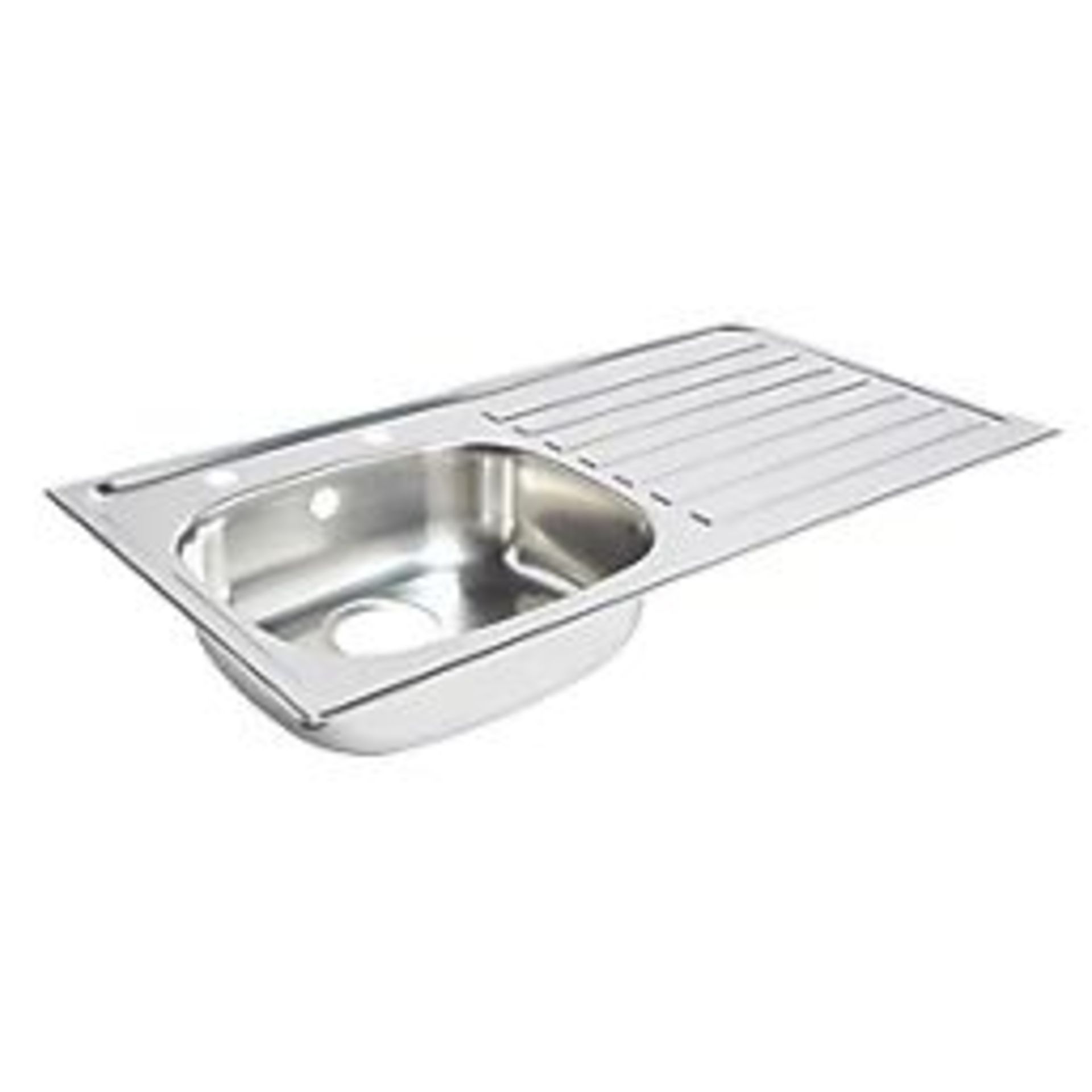 2 x 1 BOWL STAINLESS STEEL KITCHEN SINK & RH DRAINER 940MM X 490MM. - ER45