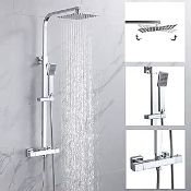 Huibathroom Thermostat Shower System, Square Thermostatic 38 °C Shower Mixer Set with Rainfall