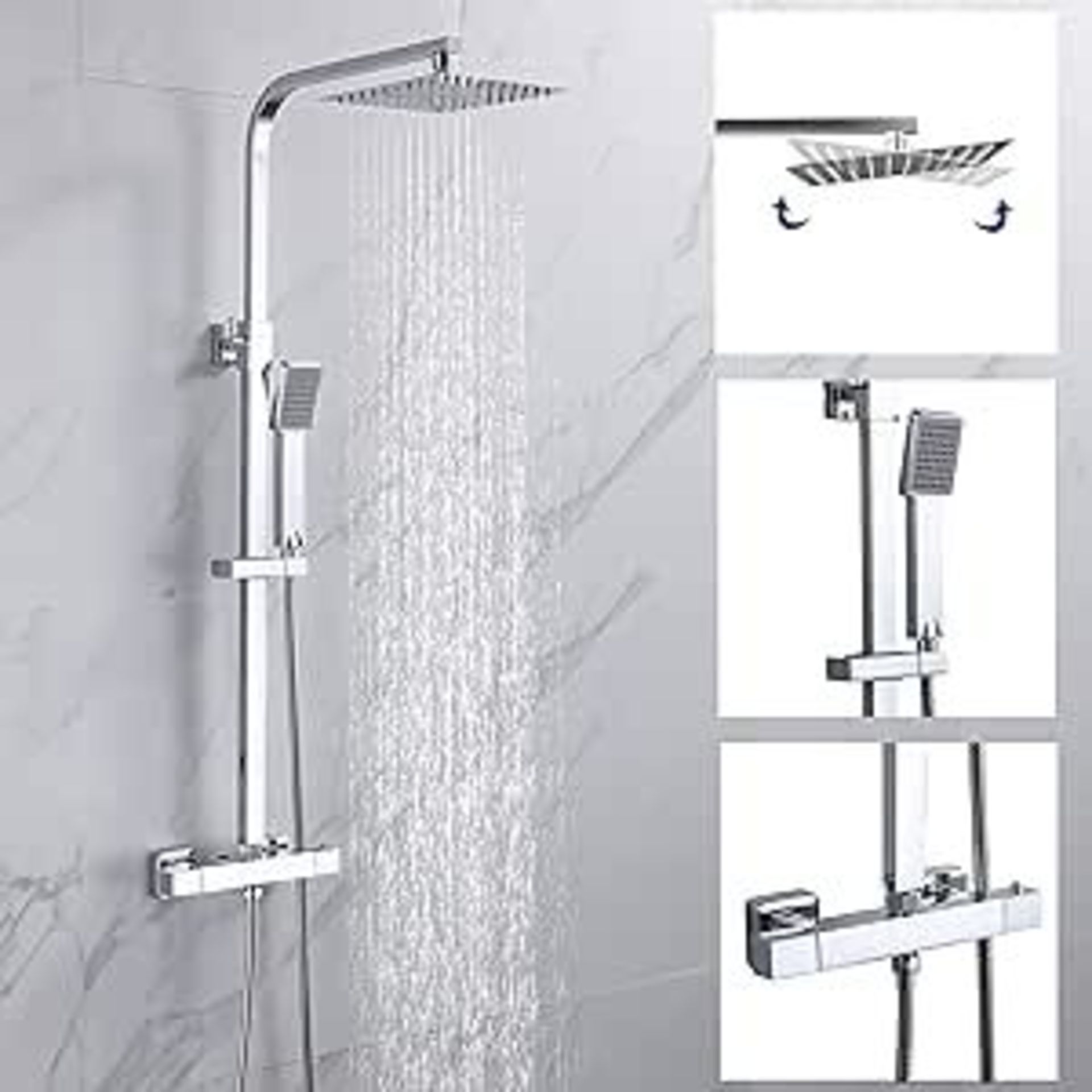 Huibathroom Thermostat Shower System, Square Thermostatic 38 °C Shower Mixer Set with Rainfall