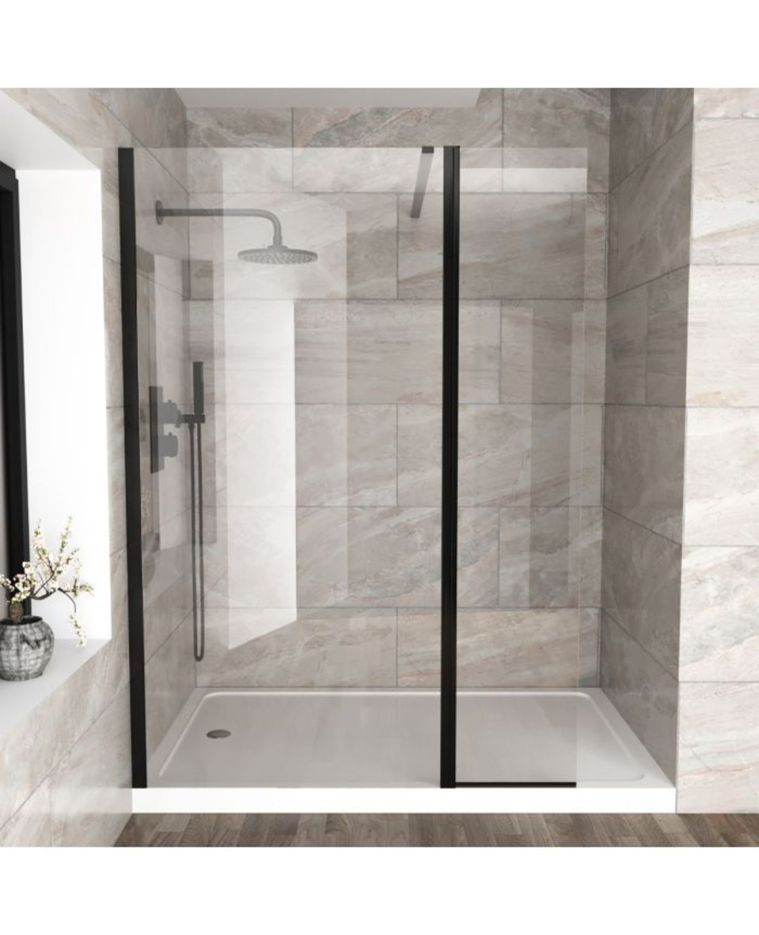 Samotha 6mm Tempered Glass Screen Flipper Return Panel Black for Walk-in Shower Enclosure. - ER46