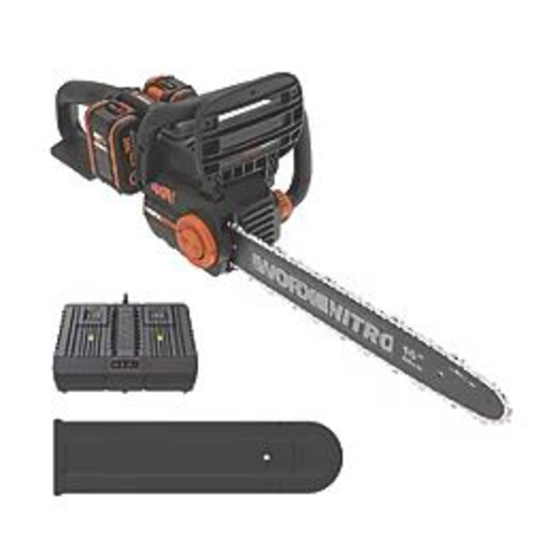 WORX WG385E 40V 2 X 4.0AH LITHIUM POWERSHARE BRUSHLESS CORDLESS 40CM CHAINSAW. - ER42. Cordless