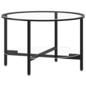 vidaXL Tea Table Black and Transparent 70 cm Tempered Glass. - ER46