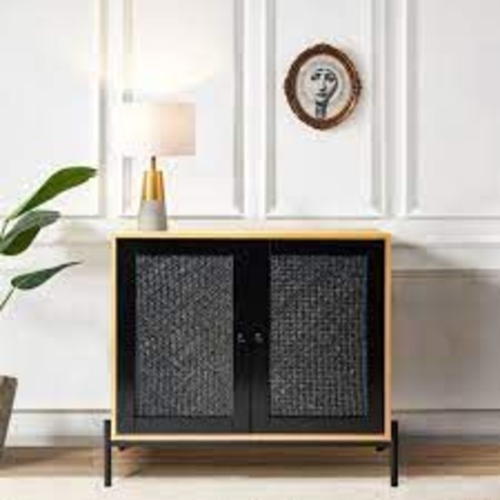 2 Door Small Sideboard Rattan Natural Wood Cabinet. -ER46 *design may vary*