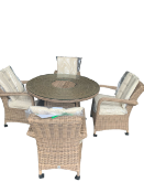 BRAND NEW 4 SEATER ROUND RATTAN DINING TABLE SET WITH ICE BUCKET AND WEATHER PROOF RAIN COVER.