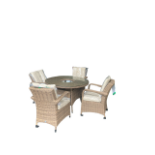 BRAND NEW 4 SEATER ROUND RATTAN DINING TABLE SET WITH ICE BUCKET AND WEATHER PROOF RAIN COVER.