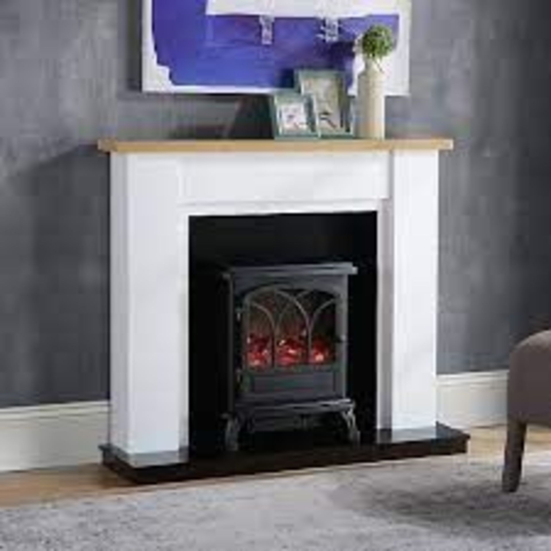 Focal Point Linford Oak & white Electric Fire suite. - R14.10.