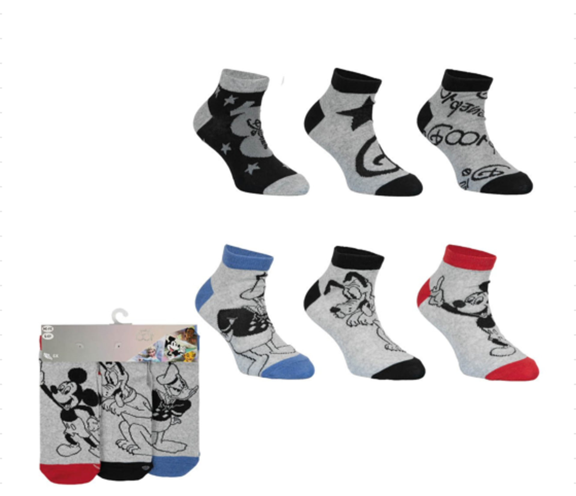 40 x New & Packaged Official Licenced Disney Mickey Mouse and Friends Pack of 3 Mixed Sneaker Socks. - Image 2 of 2