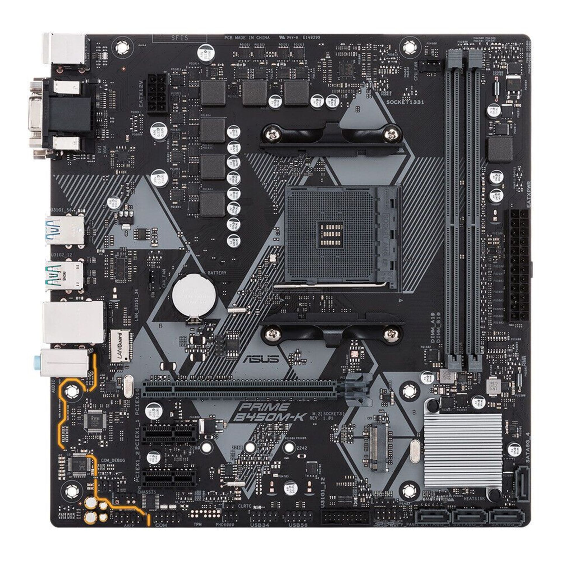 ASUS PRIME B450M-K Motherboard AMD B450 Socket AM4 DDR4 mATX M.2 Ryzen DVI D-Sub. - P1.