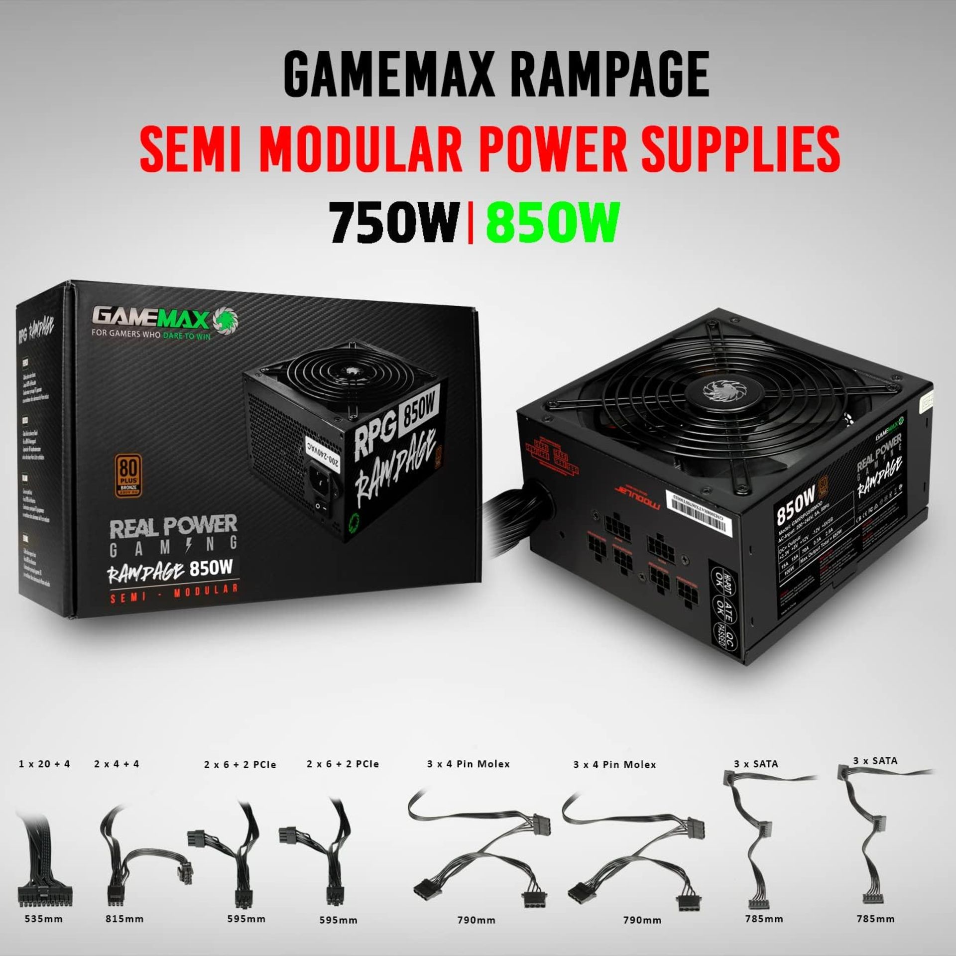 2x NEW & BOXED GAMEMAX Rampage 850w Power Supply. RRP £69.99 EACH. Semi-Modular - The 850W Rampage - Bild 6 aus 13