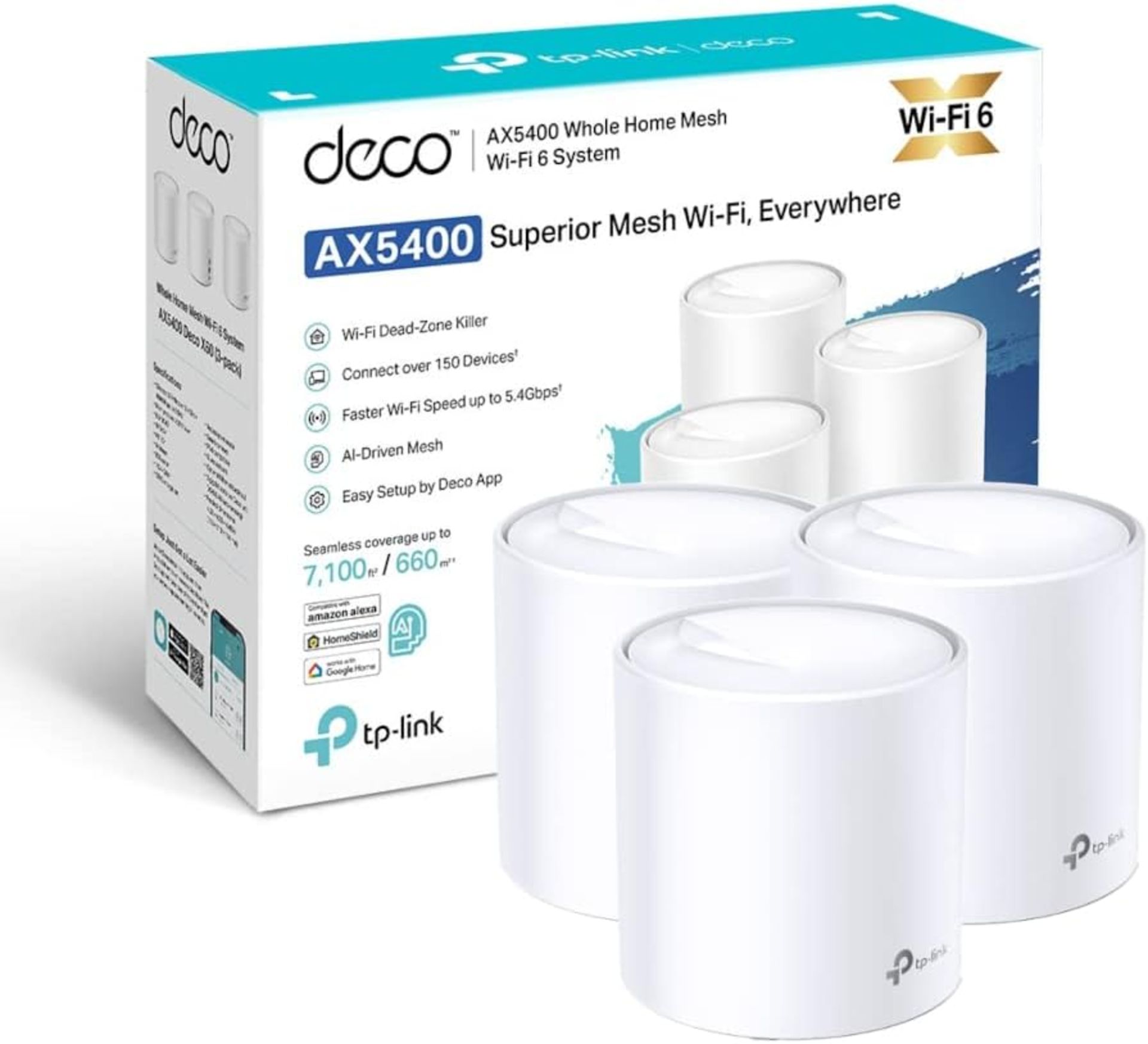 BRAND NEW FACTORY SEALED TP-Link Deco X60 AX5400 Whole Home Mesh Wi-Fi 6 System. RRP £279.99. Wi-