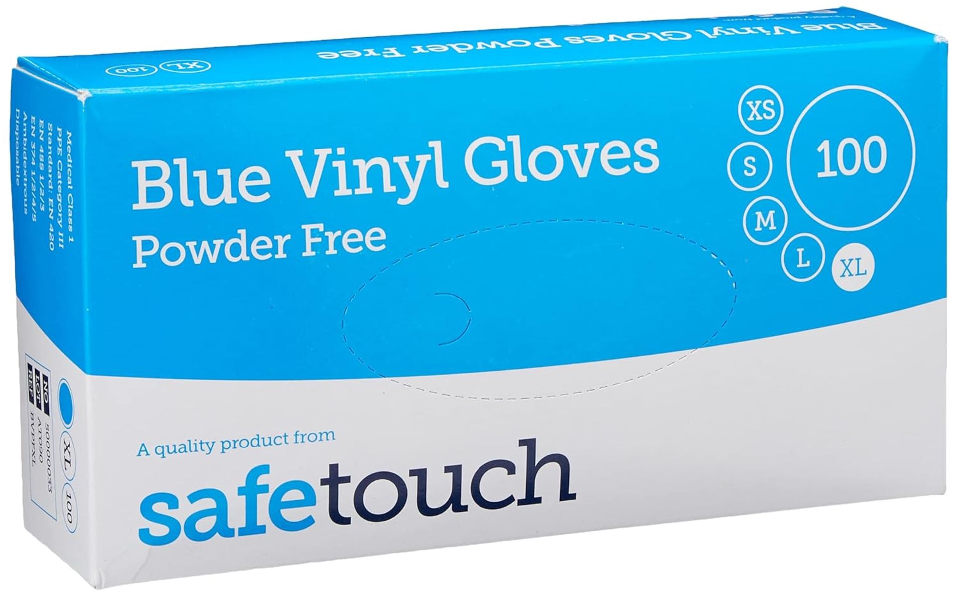100 X BRAND NEW PACKS OF 100 SAFETOUCH BLUE VINYL GLOVES POWDER FREE SIZE XL BLUE EXP OCT 2026