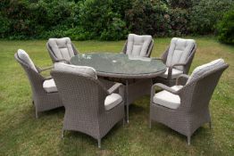 Brand New Moda Furniture 6 Seater Oval Outdoor Dining Set in Grey With Grey Cushions. RRP £