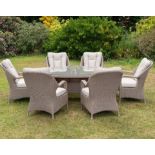 Brand New Moda Furniture 6 Seater Oval Outdoor Dining Set in Grey With Grey Cushions. RRP £