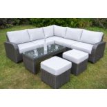 Brand New Moda Furniture 8 Piece Corner Group With Coffee Table in Natural with Cream Cushions. RRP
